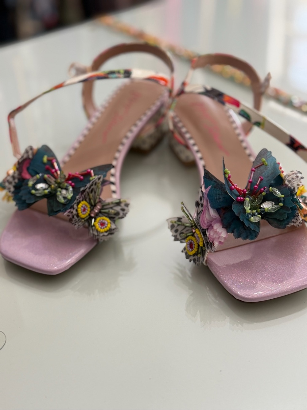 Betsy Johnson Pink Embellished Butterfly Strap Sandals